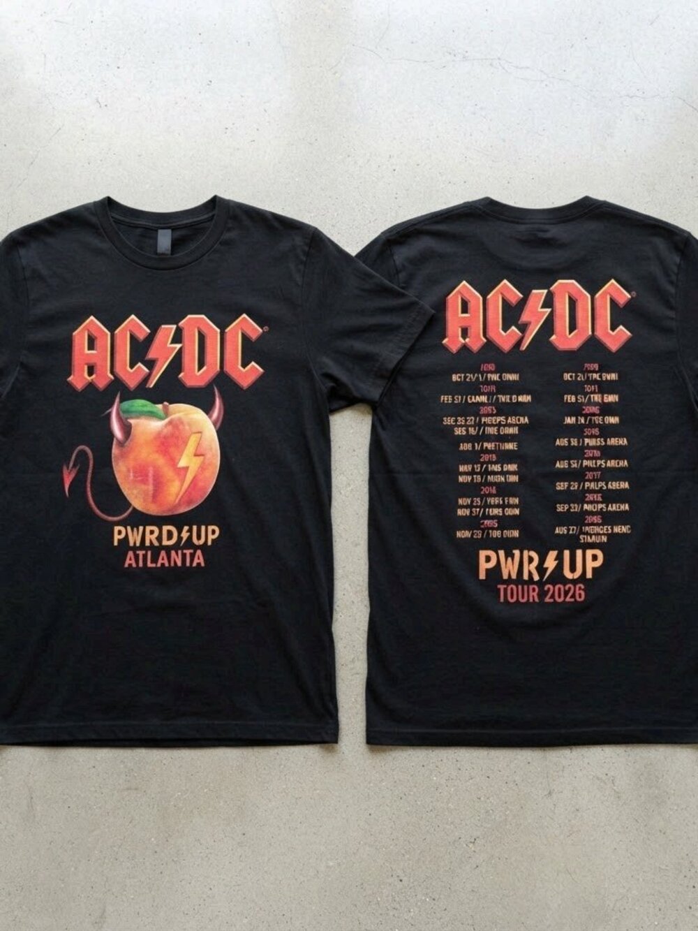 AC/DC PWR UP Tour 2026 Atlanta Peach Black T-Shirt Unisex S-4XL